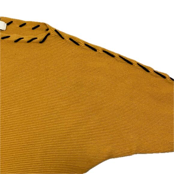 Yellow dolman sleeve sweater with black woven thread detail boho chic - Picture 4 of 7